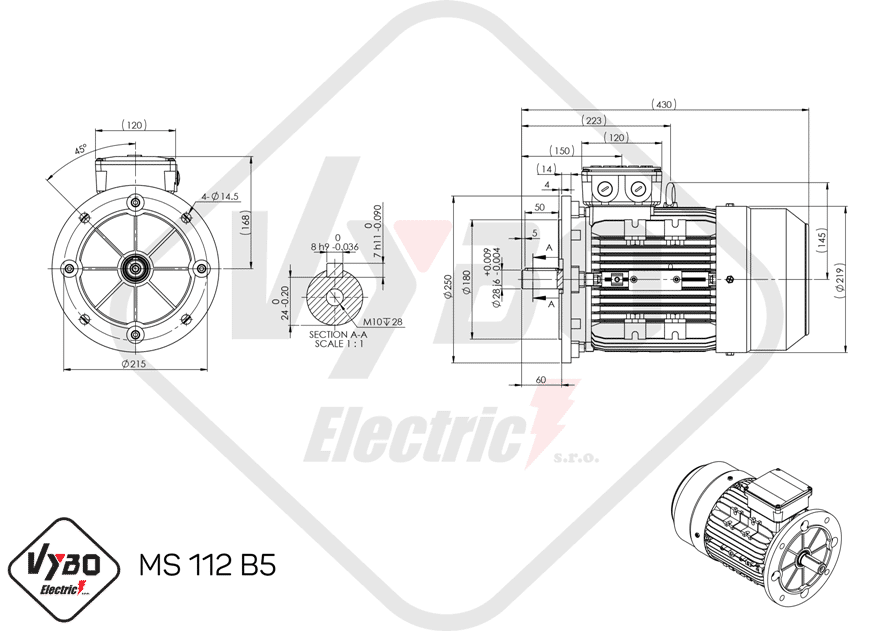 rozmerový výkres elektromotor 4kw MS112-2