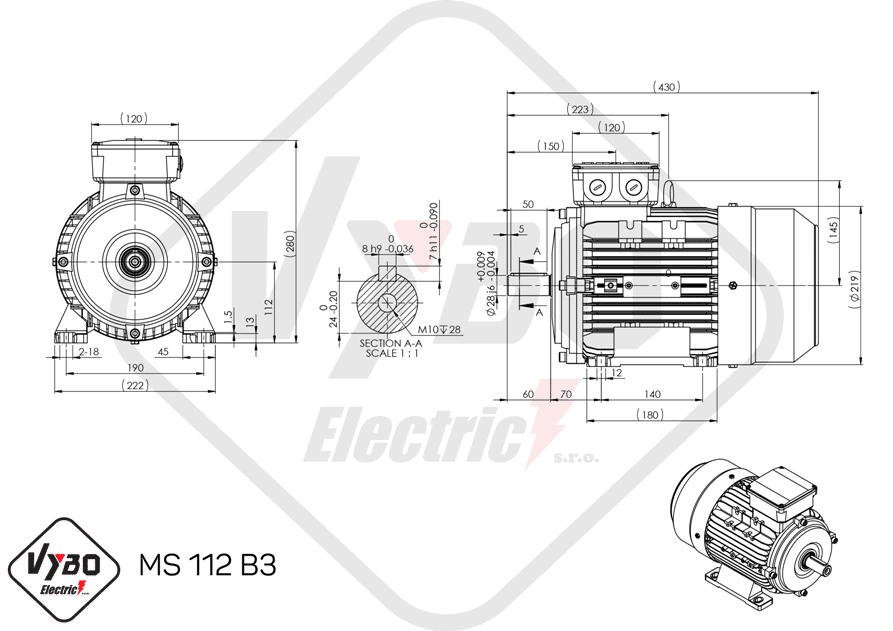 rozmerový výkres elektromotor 4kw MS112-4