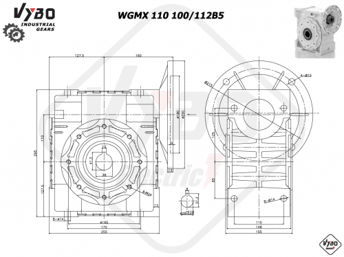 rozměrový výkres šneková převodovka WGMX110 100,112B5