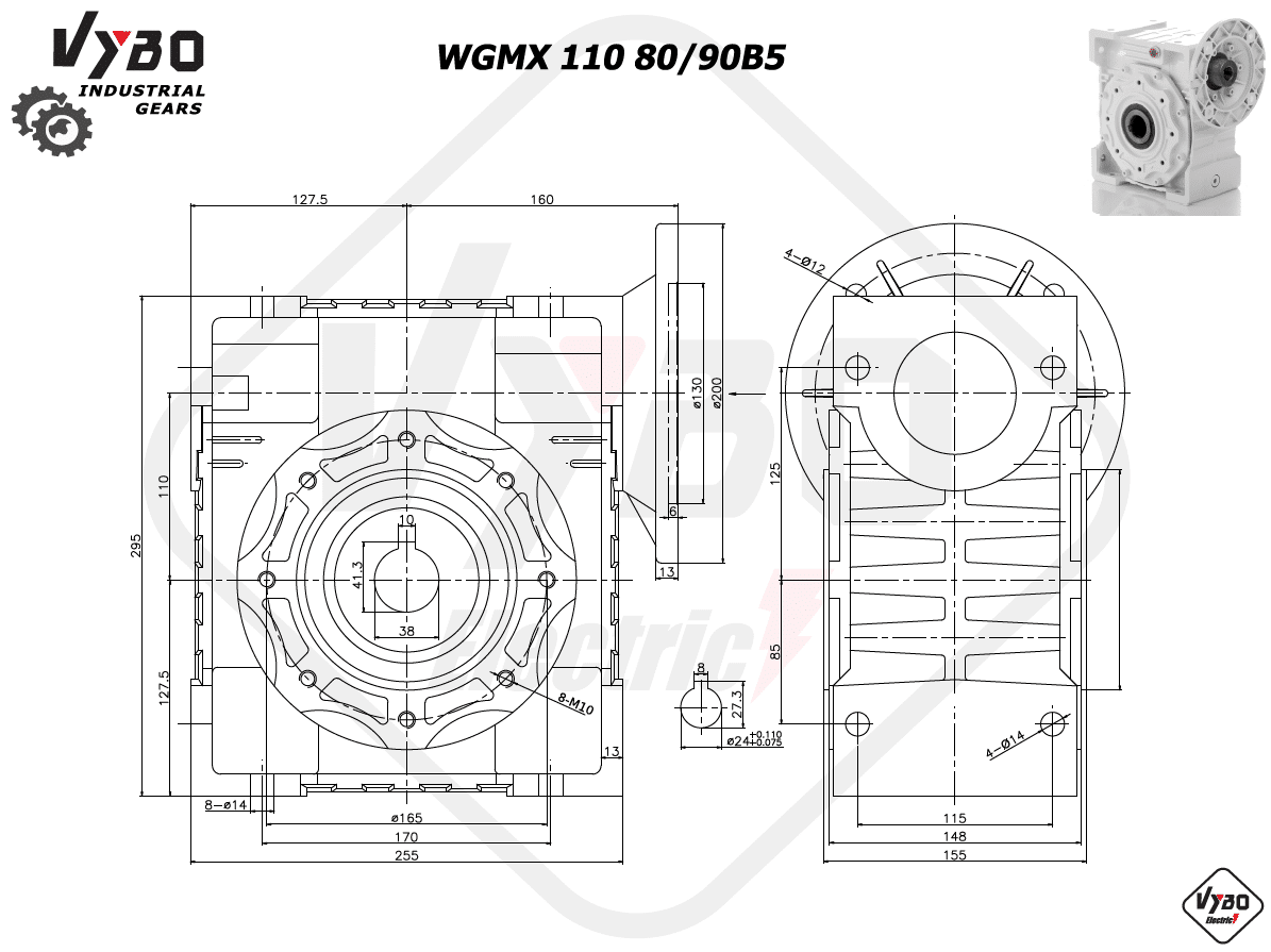 rozměrový výkres šneková převodovka WGMX110 80,90B5