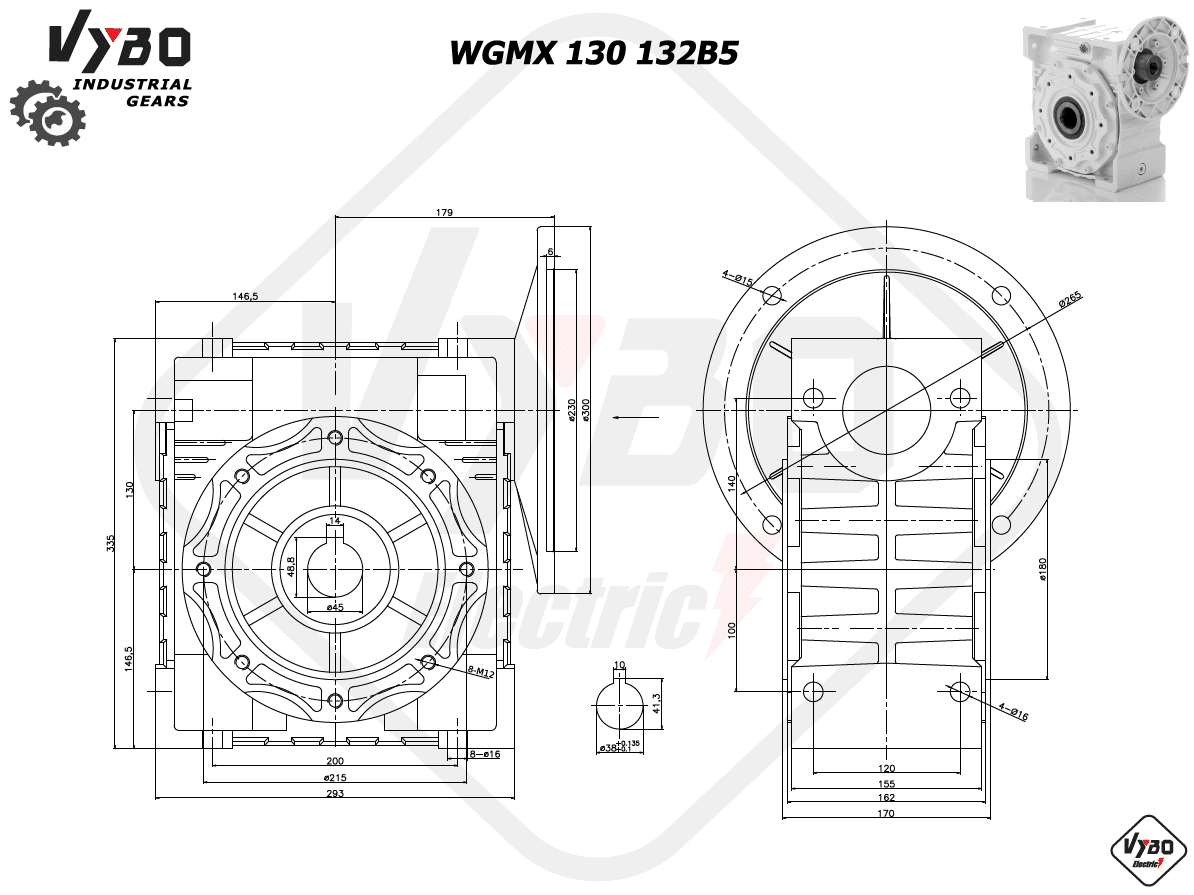 rozměrový výkres šneková převodovka WGMX130 132B5