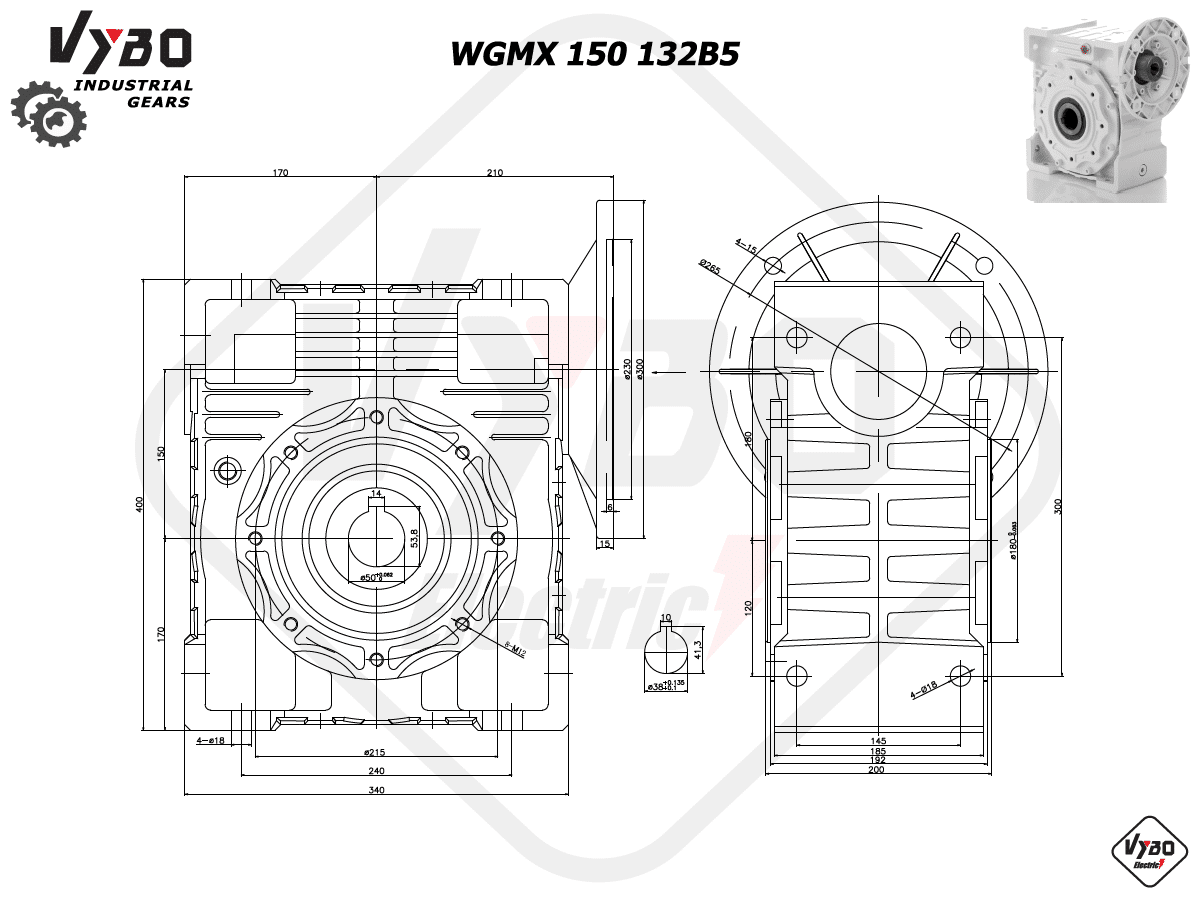 rozměrový výkres šneková převodovka WGMX150 132B5