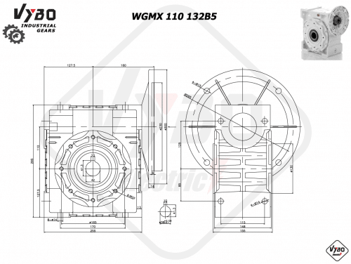 rozměrový výkres šneková převodovka WGMX13B5