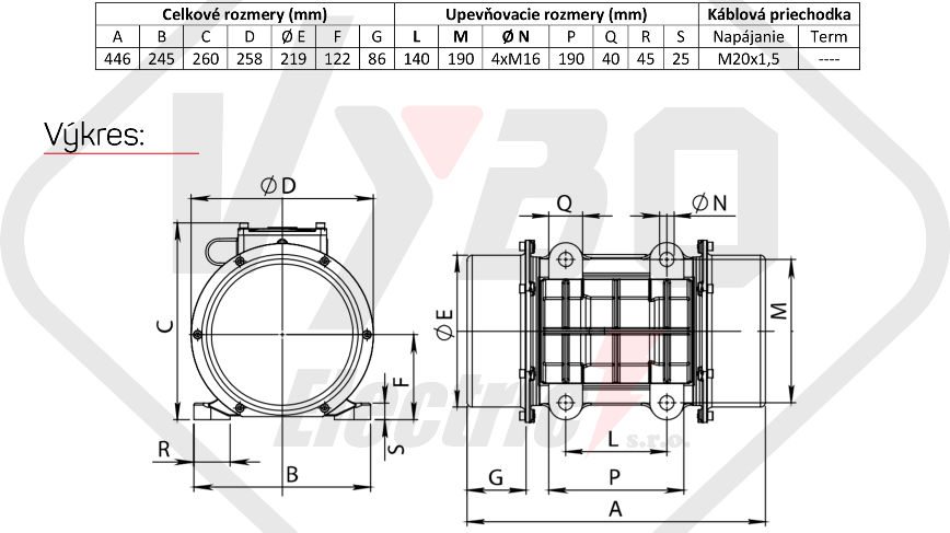 rozměry vibrační elektromotor BM1500-15