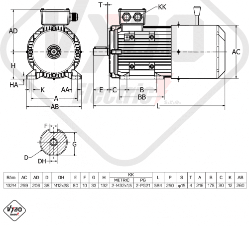 rozměrový výkres brzdový elektromotor 5,5kW 1ALBR132M2-6