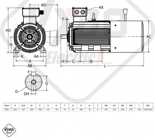 rozměrový výkres brzdový elektromotor 11kW 1LCBR160L-6