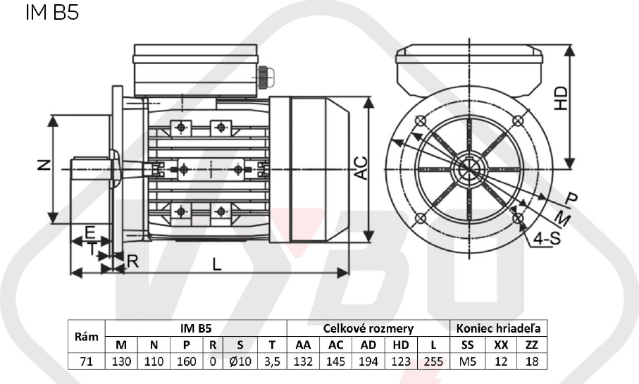 rozmerový výkres jednofázový elektromotor 0,25kw 1ML711-4
