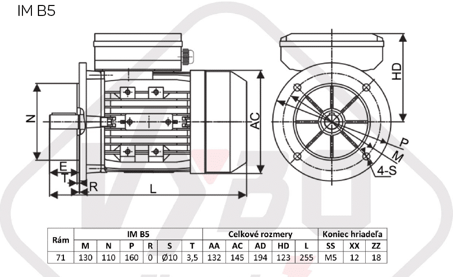 rozmerový výkres jednofázový elektromotor 0,37kw 1ML712-4