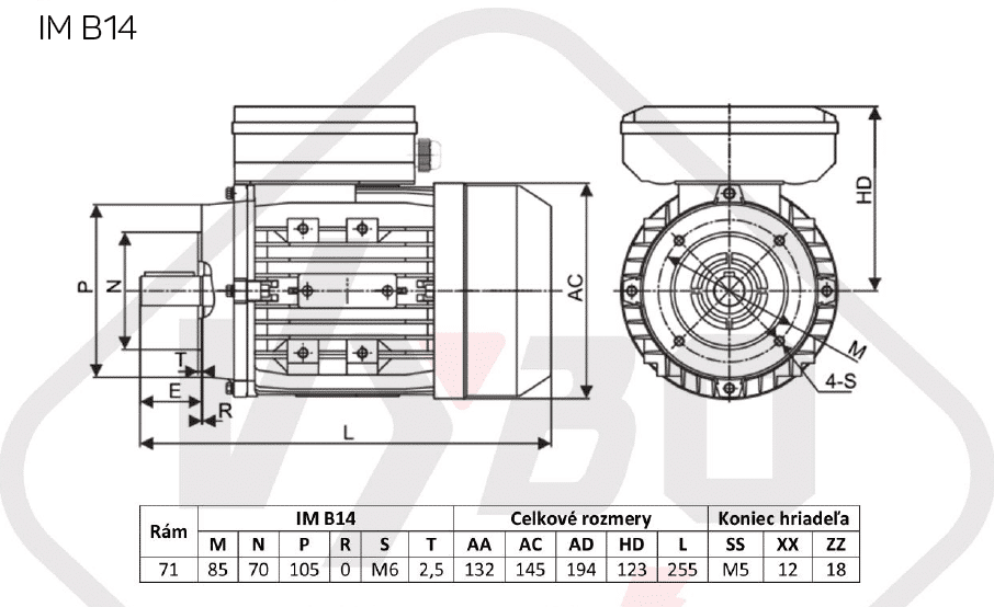 rozmerový výkres jednofázový elektromotor 0,37kw 1ML712-4