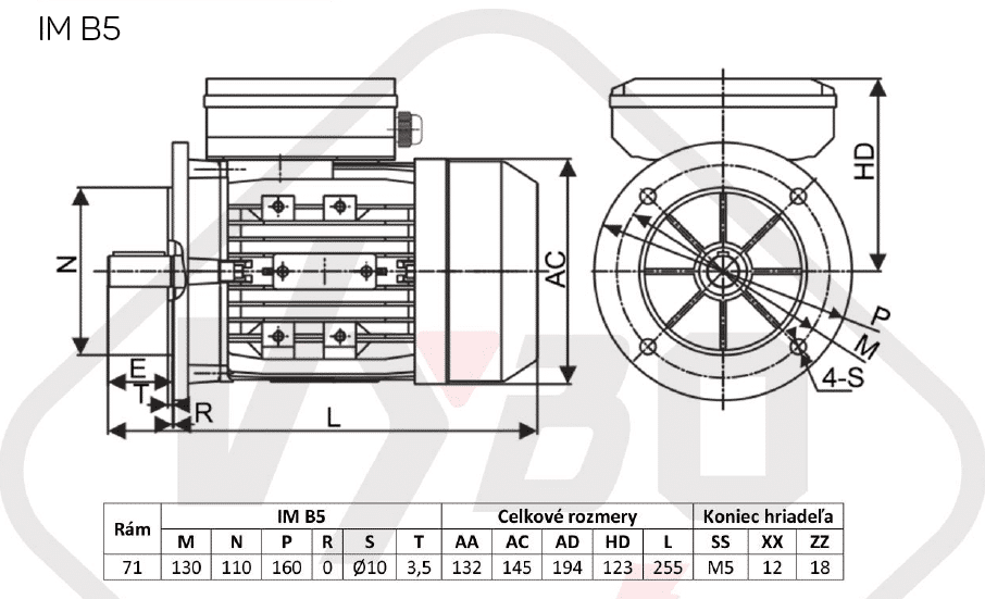rozmerový výkres jednofázový elektromotor 0.55kw 1ML712-2