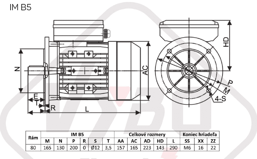 rozmerový výkres jednofázový elektromotor 0,55kw 1ML801-4