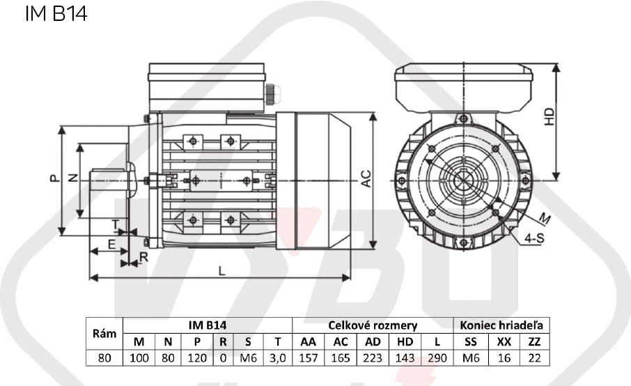 rozmerový výkres jednofázový elektromotor 0,55kw 1ML801-4