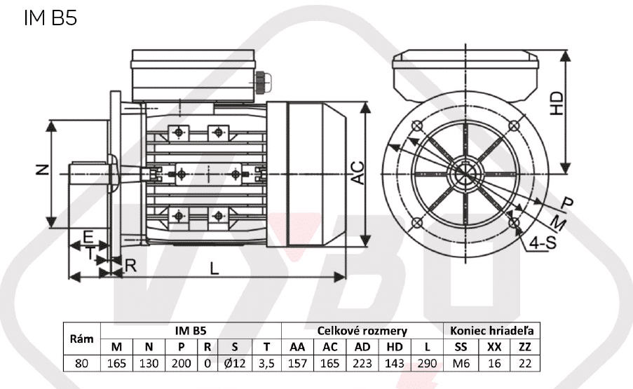 rozmerový výkres jednofázový elektromotor 0.75kw 1ML801-2