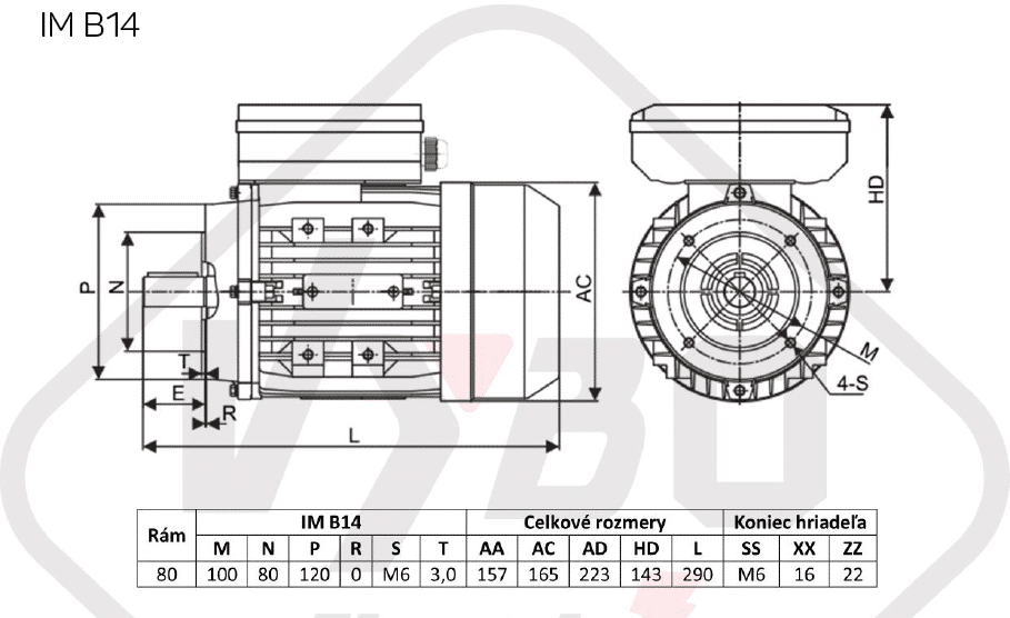 rozmerový výkres jednofázový elektromotor 0,75kw 1ML802-4