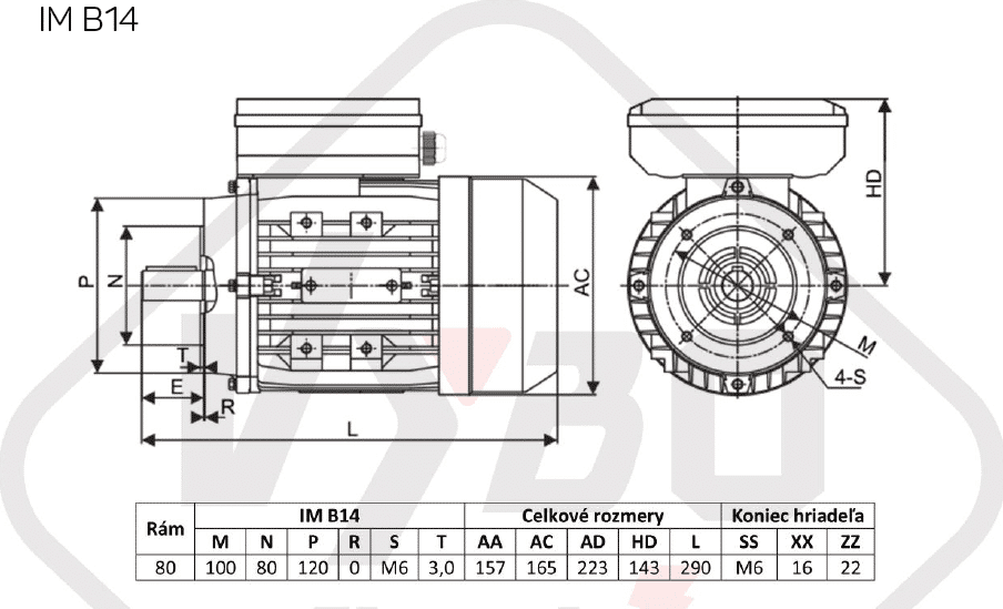 rozmerový výkres jednofázový elektromotor 1.1kw 1ML802-2
