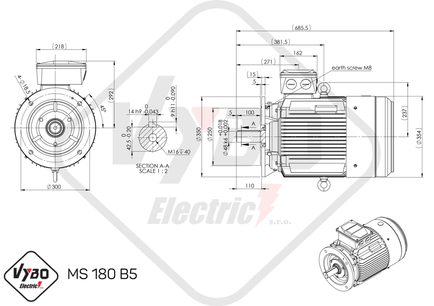 rozmerový výkres elektromotor 18,5kw MS180-4