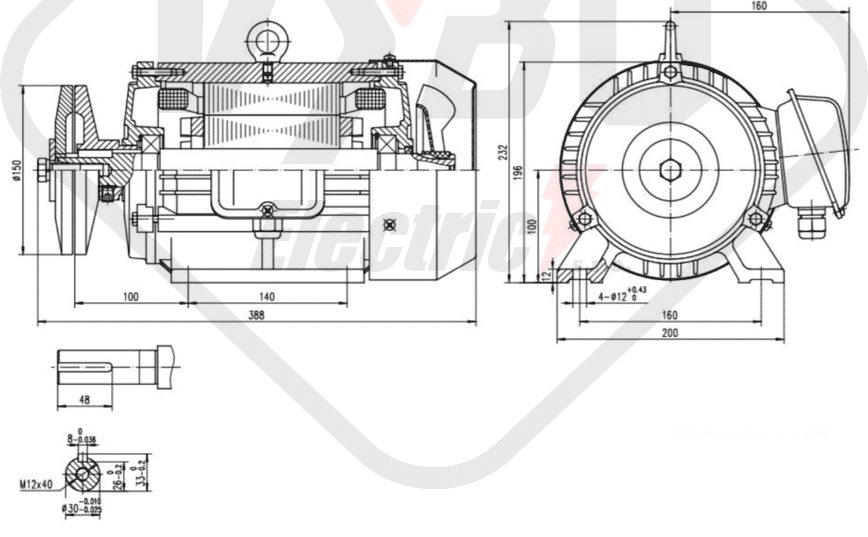 rozměrový výkres pilový elektromotor KRM 100L1-4