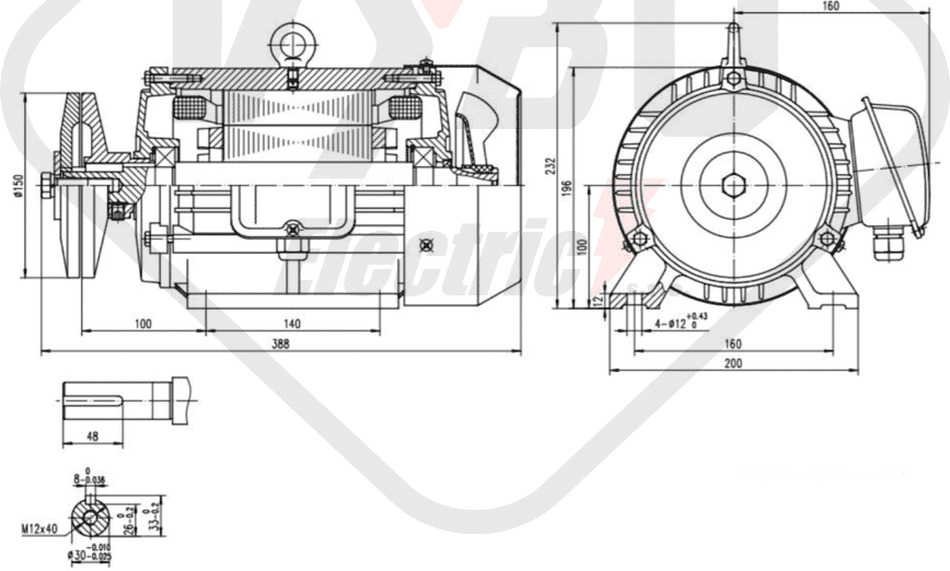 rozměrový výkres pilový elektromotor KRM 100L2-4
