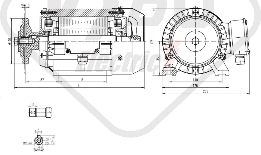 rozměrový výkres pilový elektromotor KRM 90LX-2