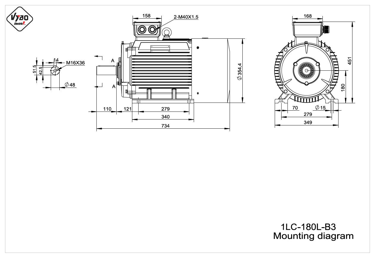 rozměrový výkres elektromotor 1LC 180L B3