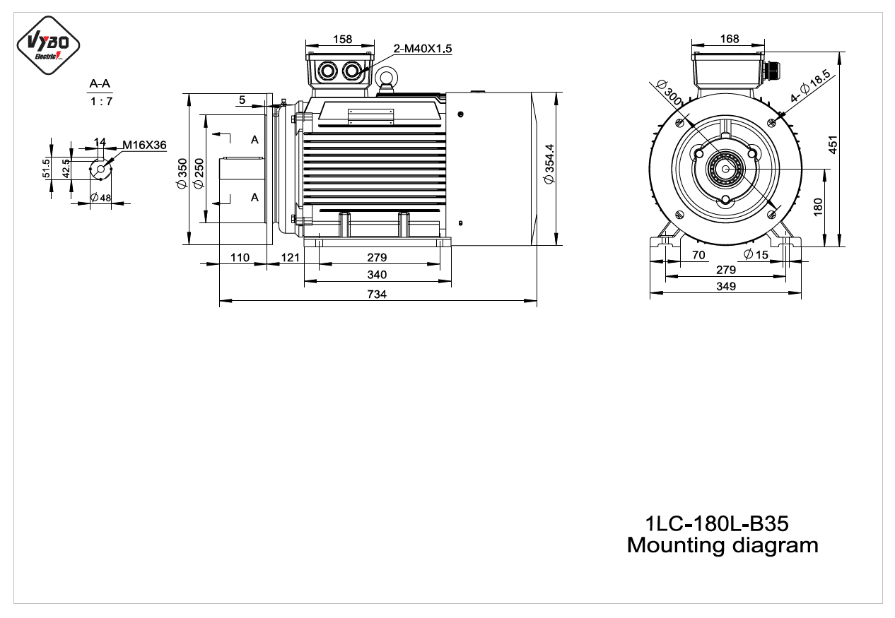 rozměrový výkres elektromotor 1LC 180L B35