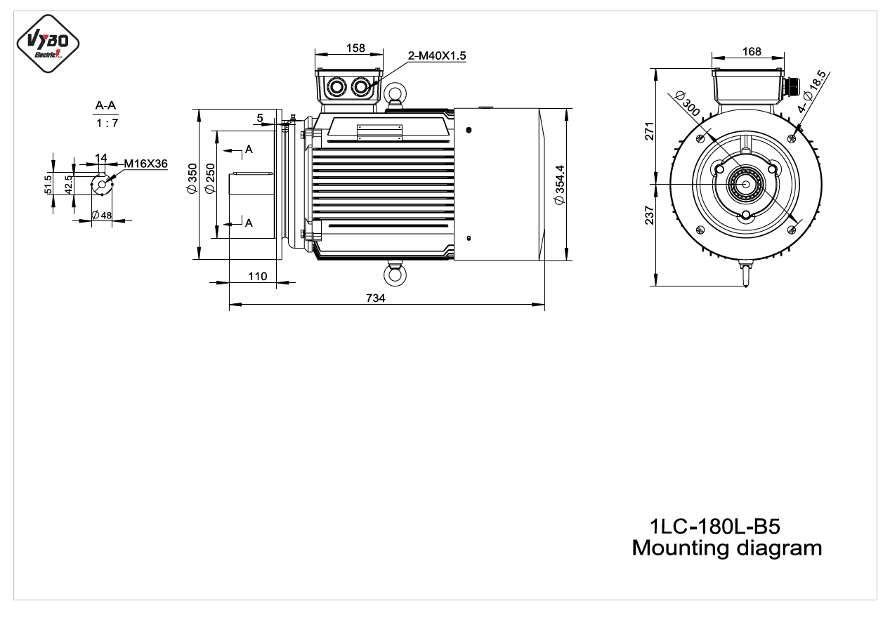 rozměrový výkres elektromotor 1LC 180L B5