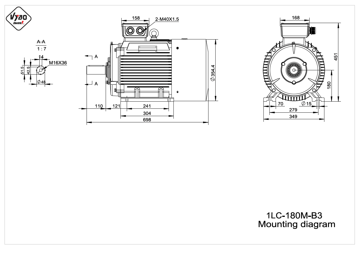 rozměrový výkres elektromotor 1LC 180M B3