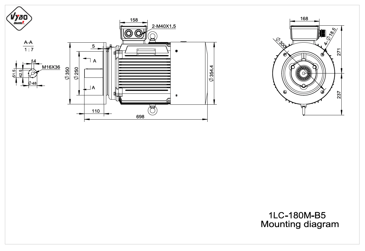 rozměrový výkres elektromotor 1LC 180M B5