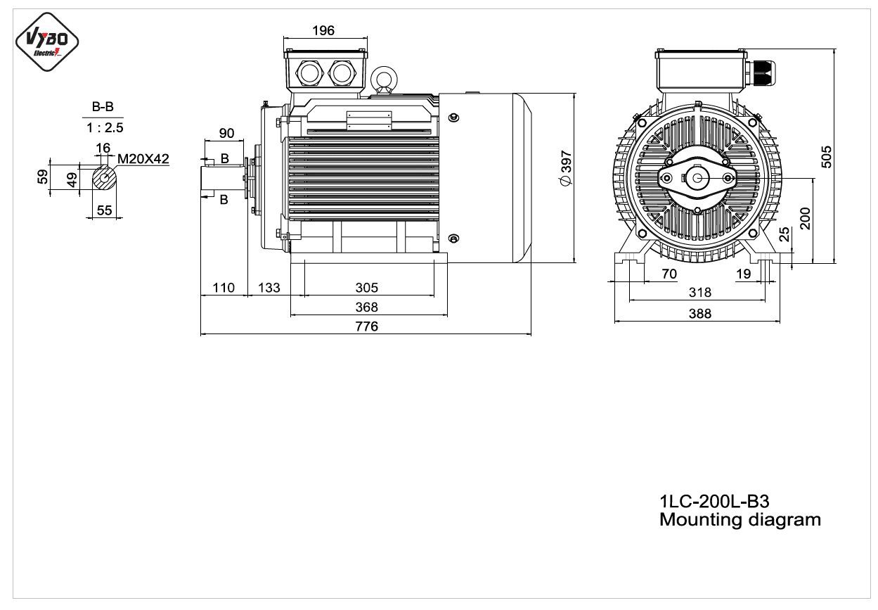 rozměrový výkres elektromotor 1LC 200L B3
