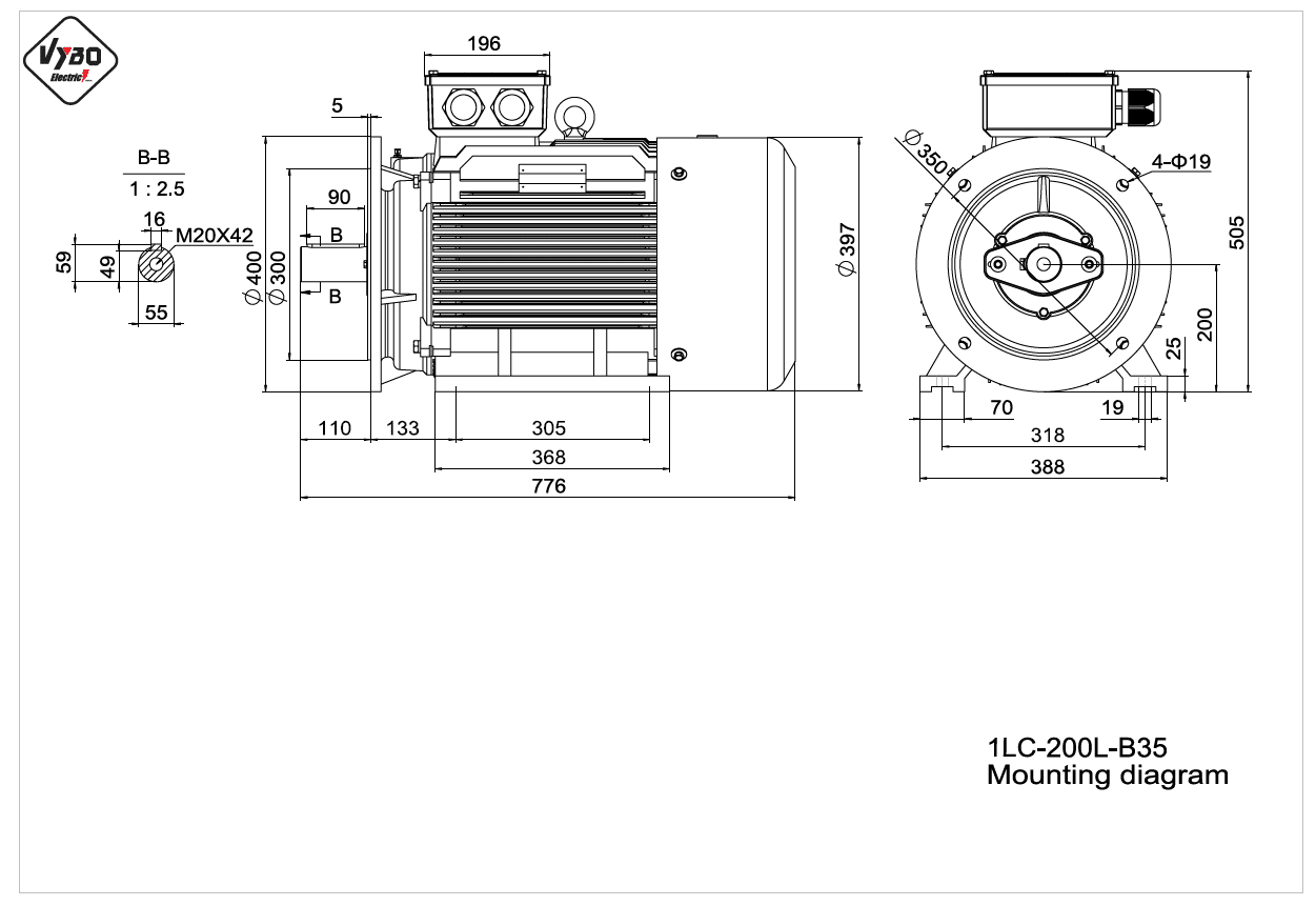 rozměrový výkres elektromotor 1LC 200L B35
