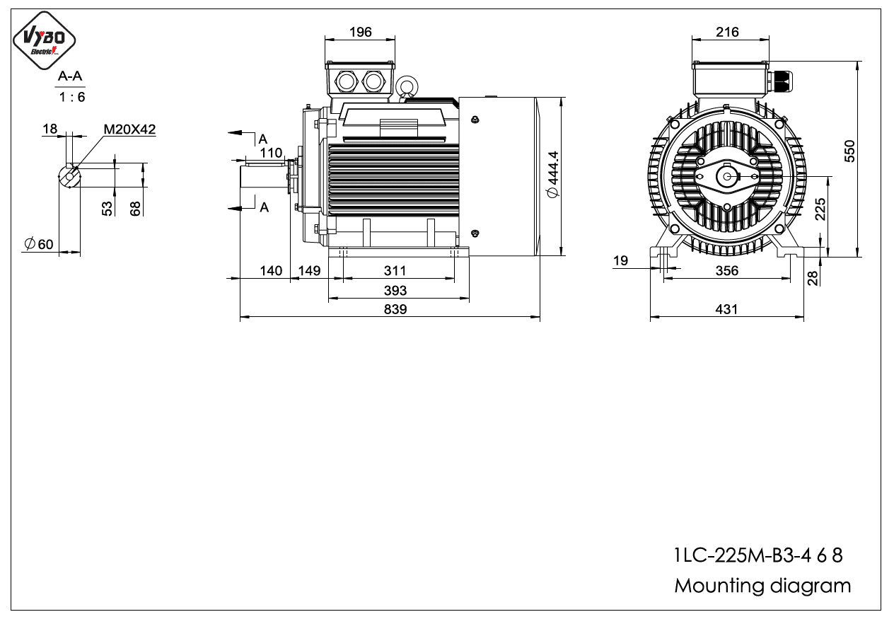 rozměrový výkres elektromotor 1LC 225M B3