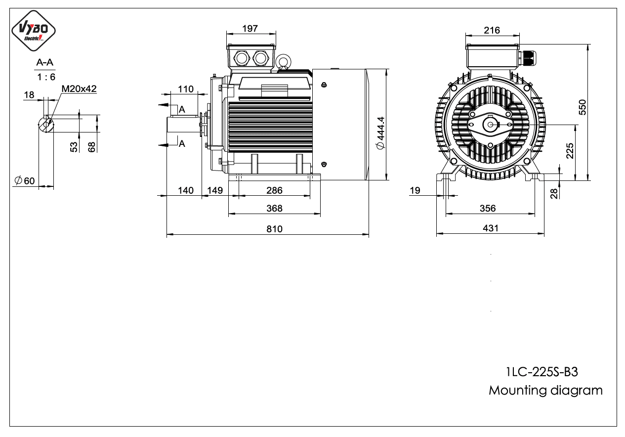 rozměrový výkres elektromotor 1LC 225S B3