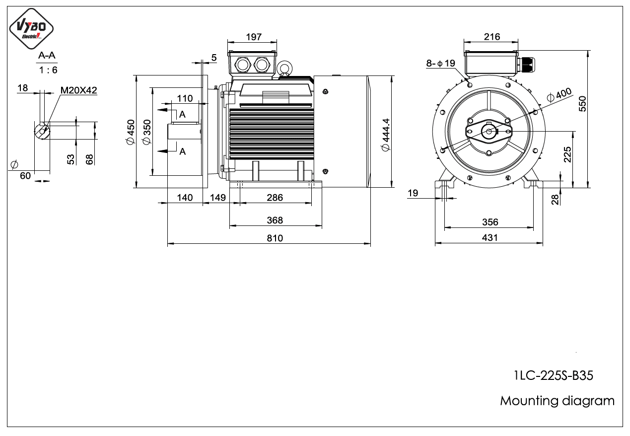 rozměrový výkres elektromotor 1LC 225S B35