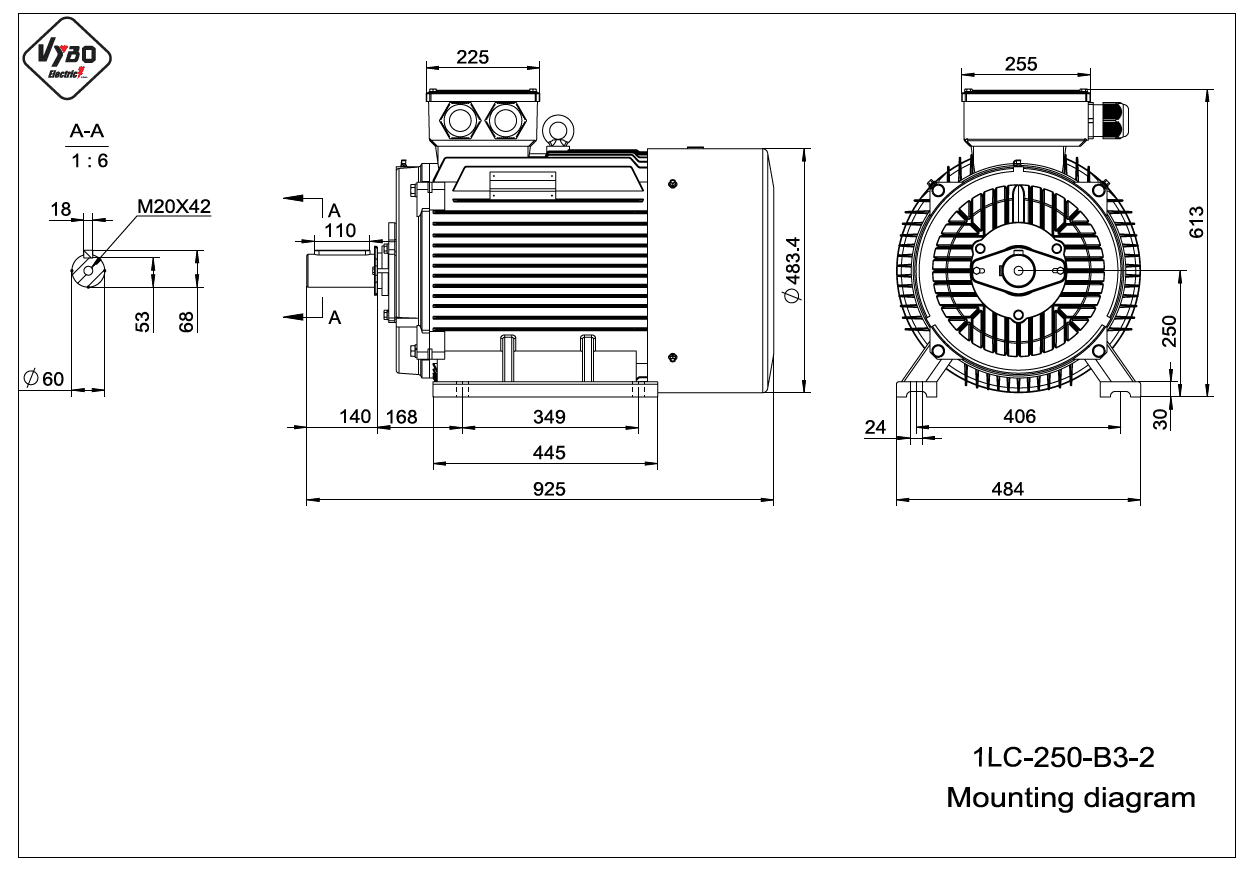 rozměrový výkres elektromotor 1LC 250 B3