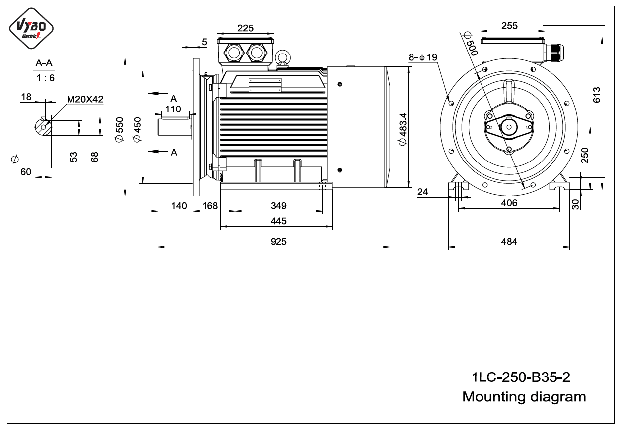 rozměrový výkres elektromotor 1LC 250 B35