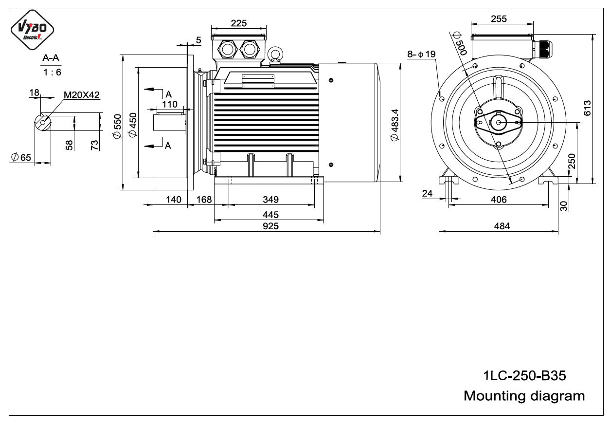 rozměrový výkres elektromotor 1LC 250 B35