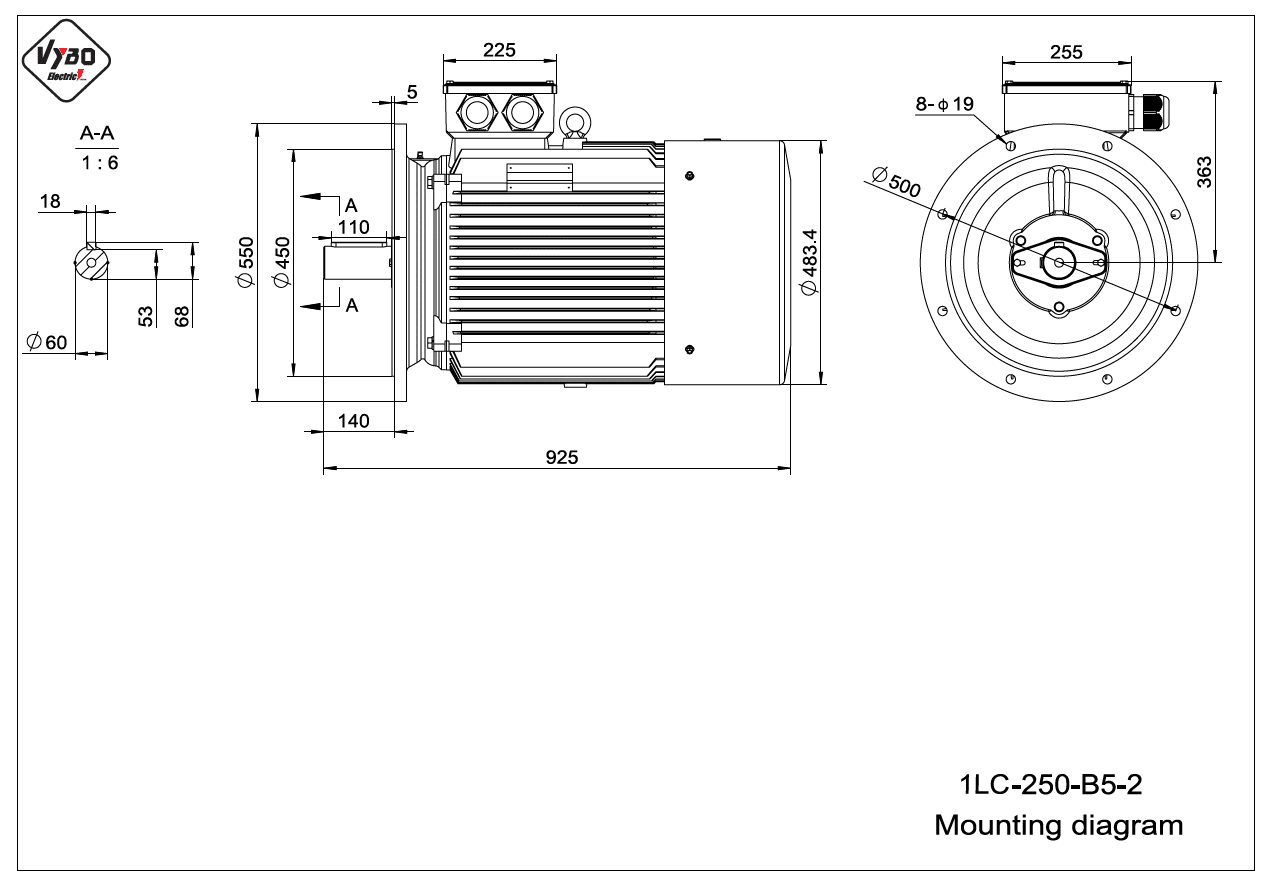 rozměrový výkres elektromotor 1LC 250 B5