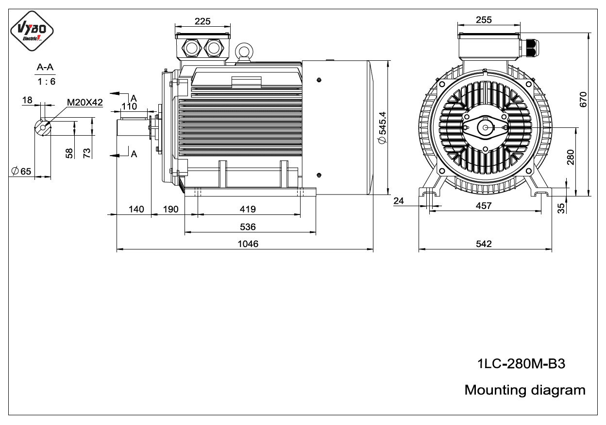 rozměrový výkres elektromotor 1LC 280M B3
