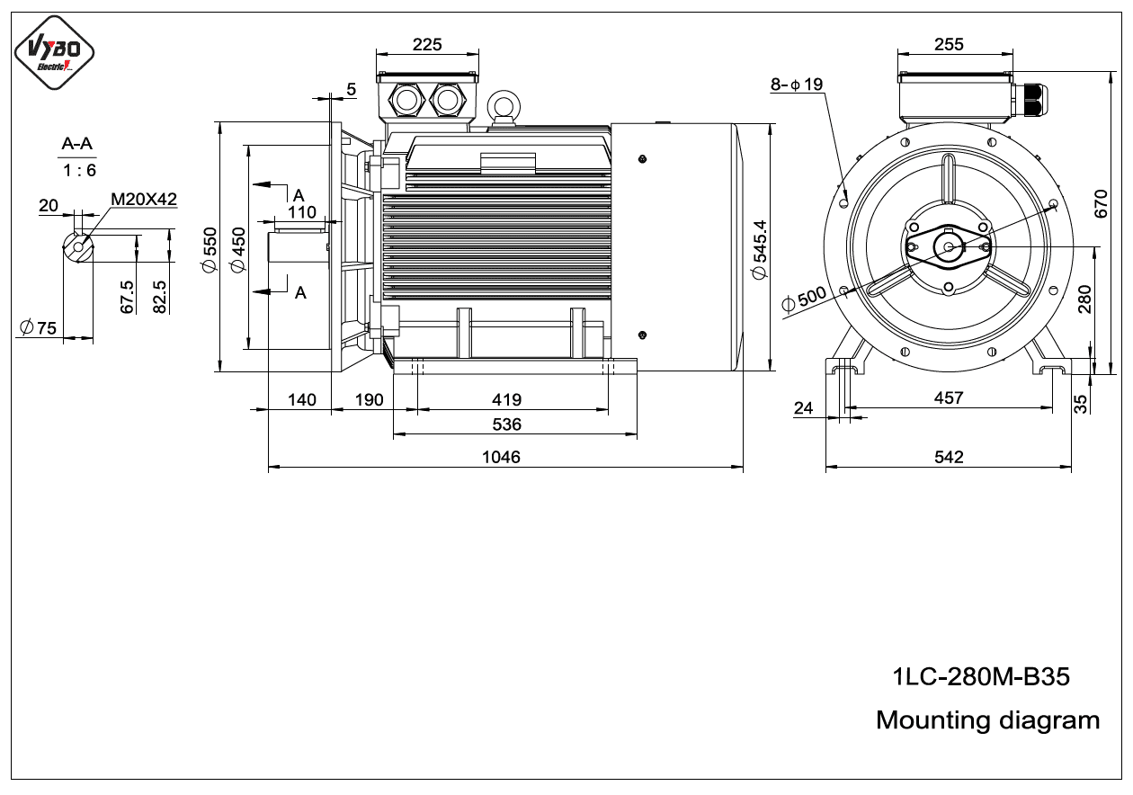 rozměrový výkres elektromotor 1LC 280M B35