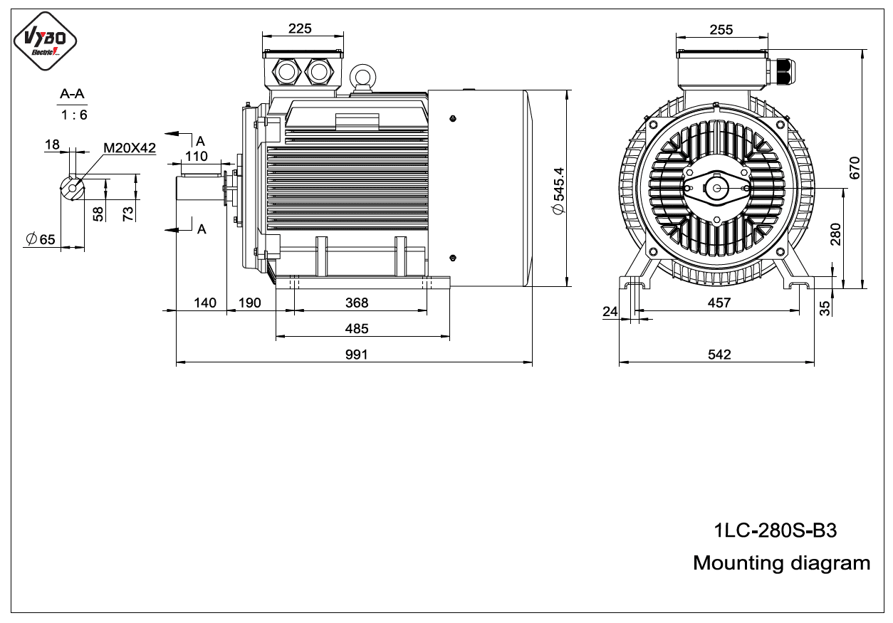 rozměrový výkres elektromotor 1LC 280S B3