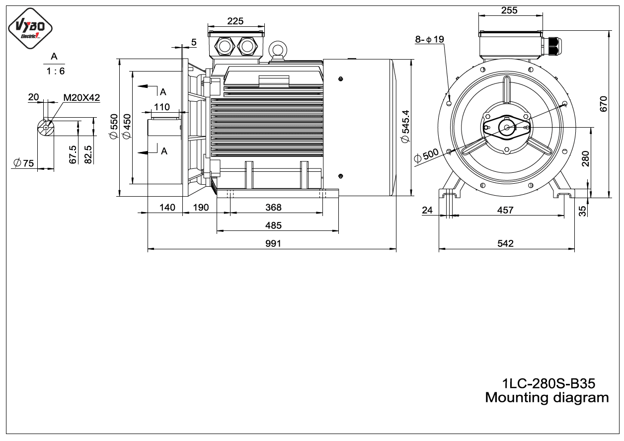 rozměrový výkres elektromotor 1LC 280S B35