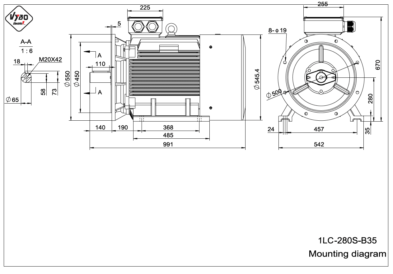 rozměrový výkres elektromotor 1LC 280S B35