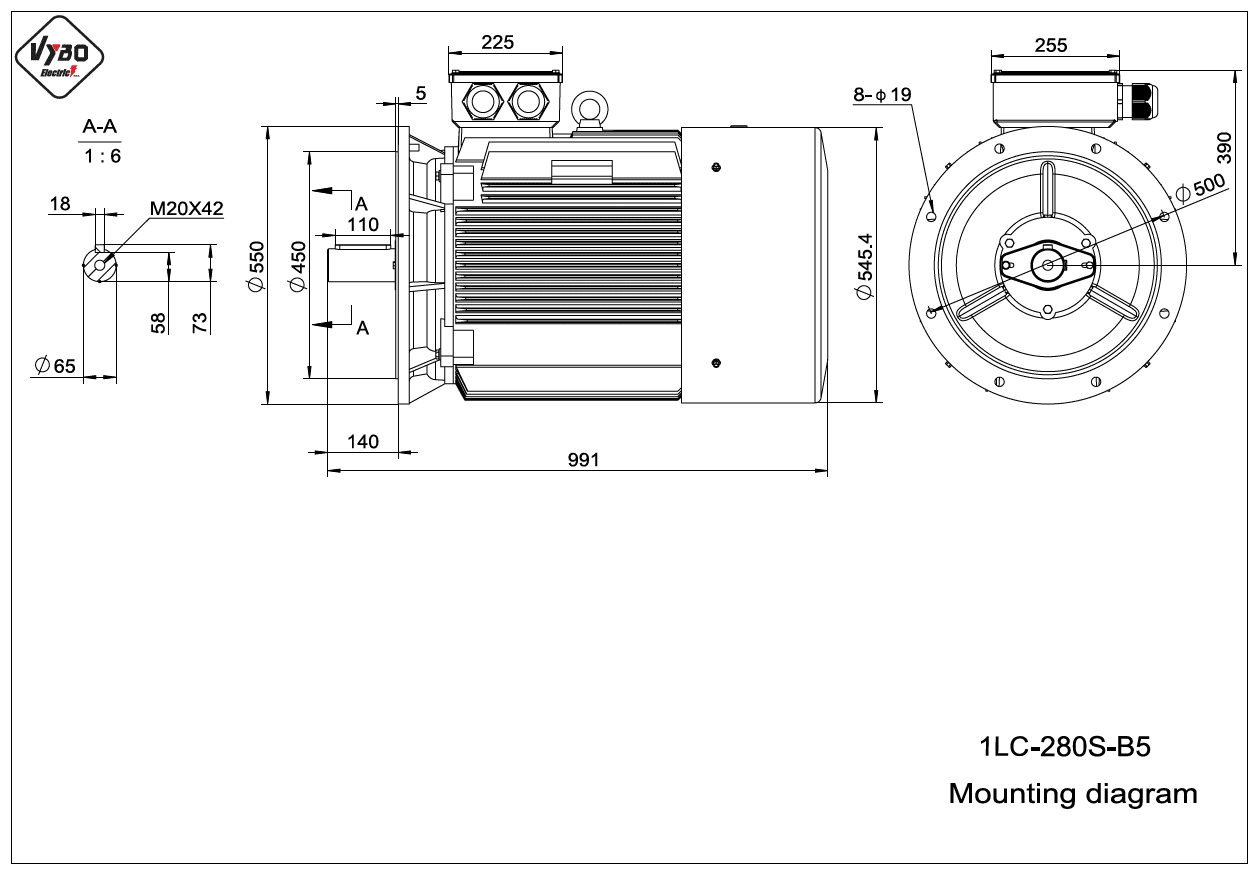 rozměrový výkres elektromotor 1LC 280S B5