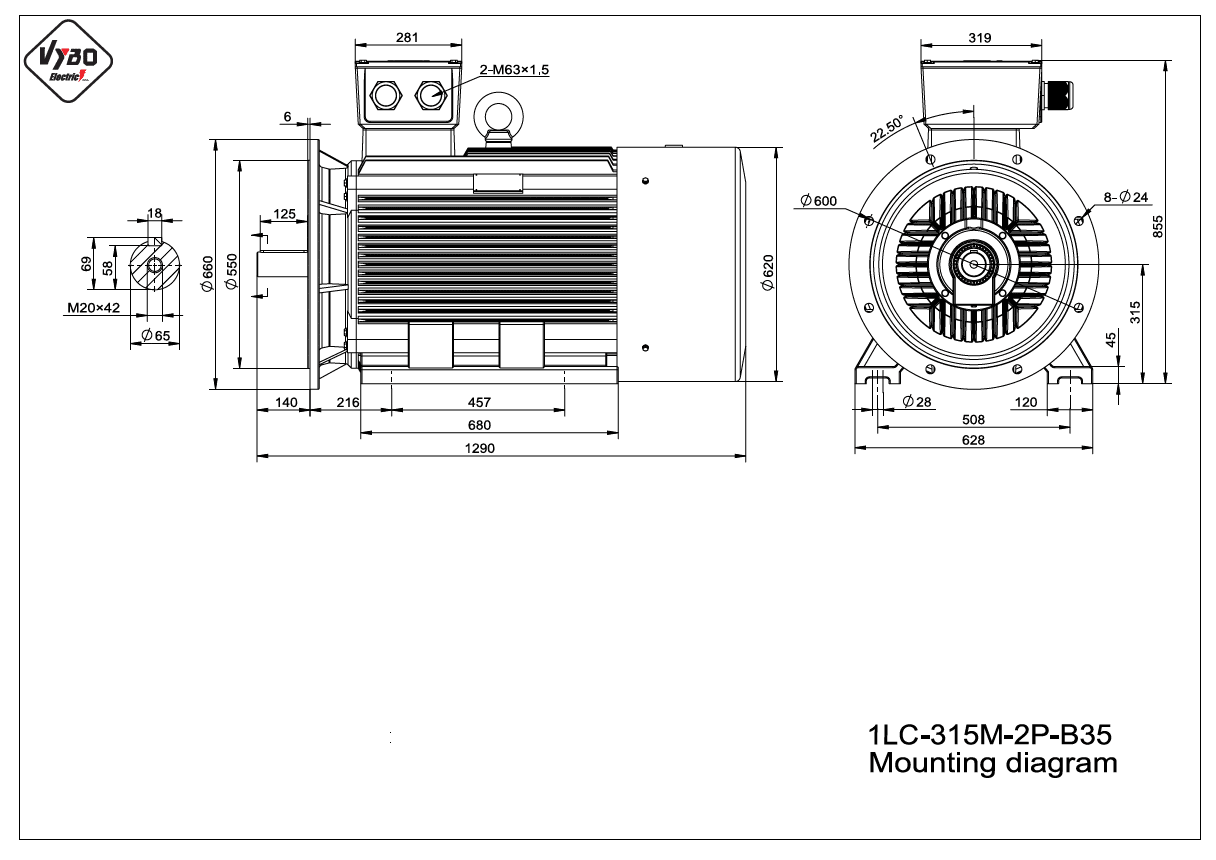 rozměrový výkres elektromotor 1LC 315M B35