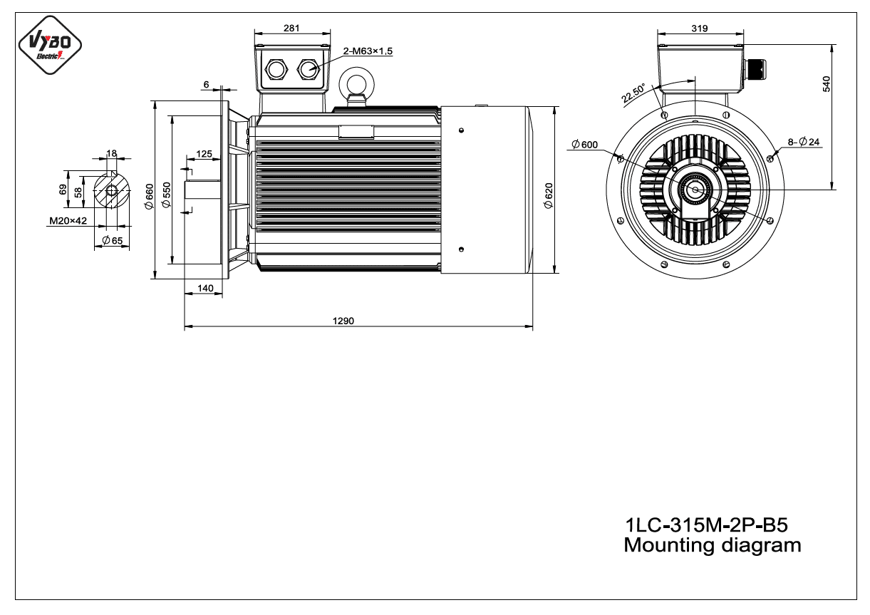 rozměrový výkres elektromotor 1LC 315M B5
