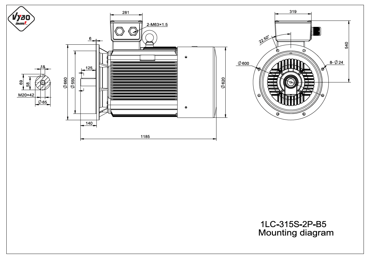 rozměrový výkres elektromotor 1LC 315S B5