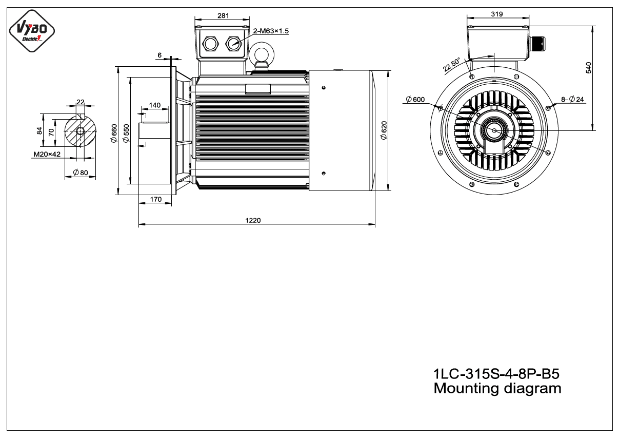 rozměrový výkres elektromotor 1LC 315S B5
